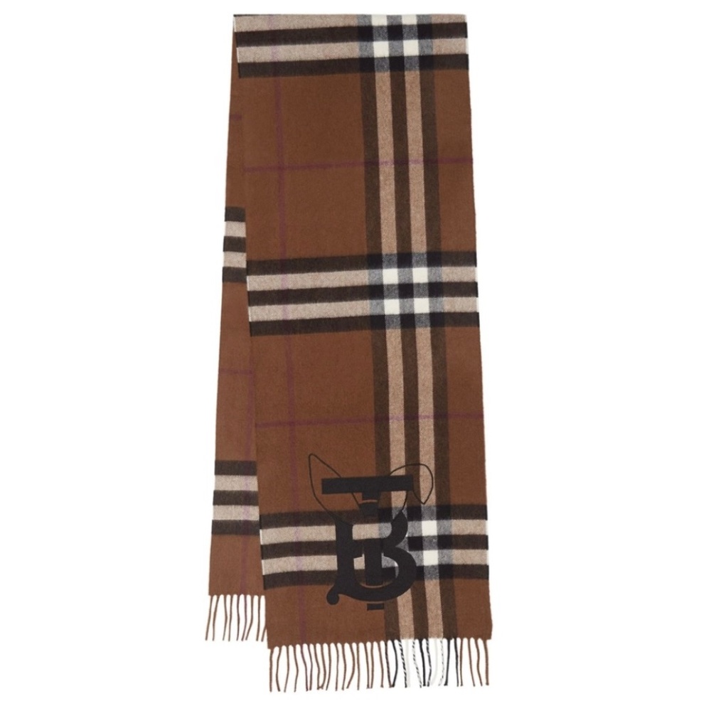 Burberry 100% Cashmere Unisex TB Bunny Scarf Color Birch New with Tags